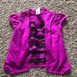 Healthtex Purple Black Ruffled Lace Top Attached Cardigan Style Short Sleeve